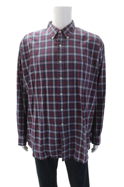 Ralph Lauren Blue Label Mens Cotton Plaid Print Button Down Shirt Red Size 2XL