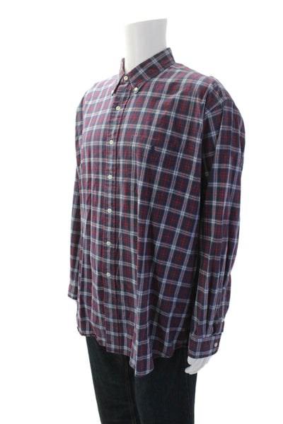 Ralph Lauren Blue Label Mens Cotton Plaid Print Button Down Shirt Red Size 2XL