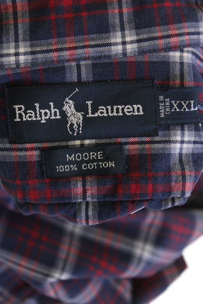 Ralph Lauren Blue Label Mens Cotton Plaid Print Button Down Shirt Red Size 2XL