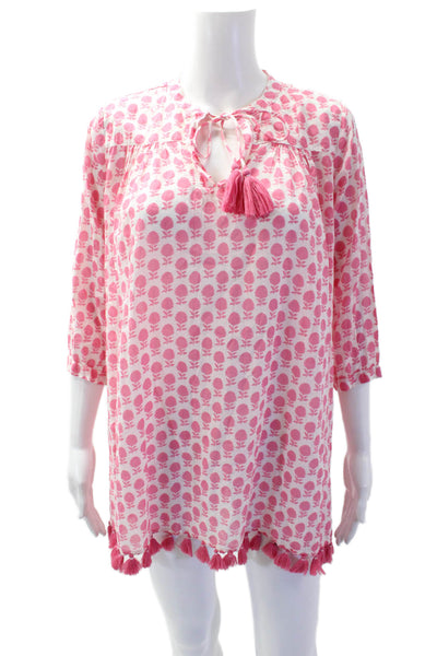 Roller Rabbit Womens Pink Floral Boho Tunic 3/4 Sleeve Cotton Size 2XS