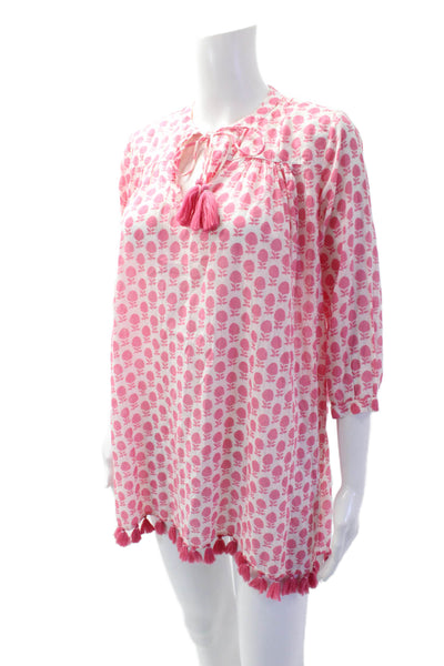 Roller Rabbit Womens Pink Floral Boho Tunic 3/4 Sleeve Cotton Size 2XS