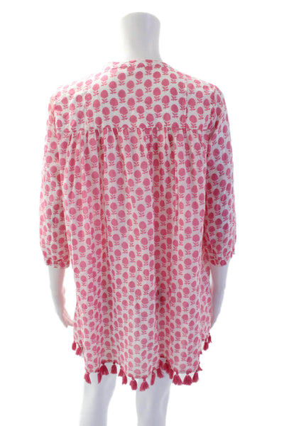 Roller Rabbit Womens Pink Floral Boho Tunic 3/4 Sleeve Cotton Size 2XS