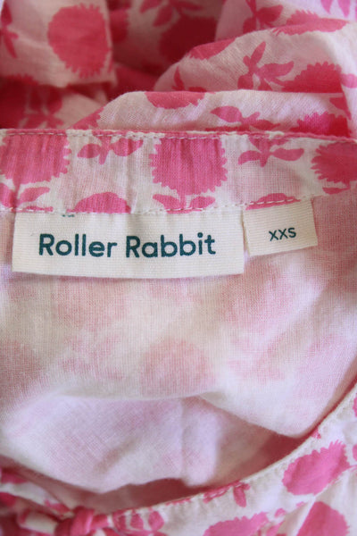 Roller Rabbit Womens Pink Floral Boho Tunic 3/4 Sleeve Cotton Size 2XS