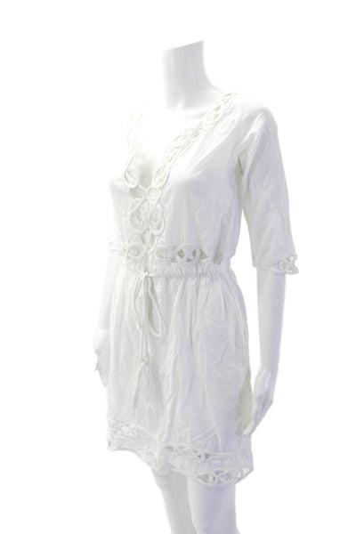 Gretchen Scott Women Kaftan Dress White Cotton 3/4 Sleeve Knee Length Size S