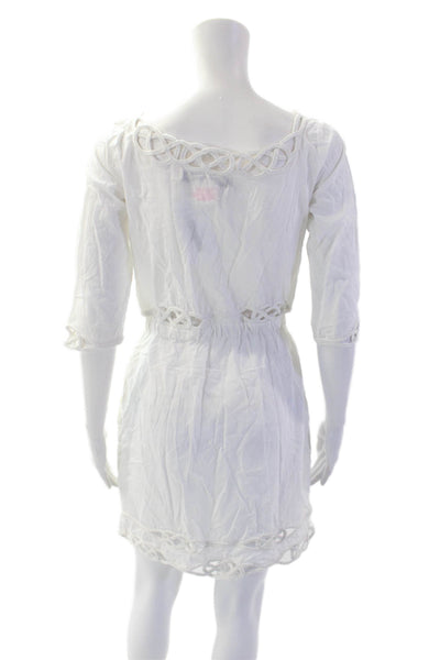 Gretchen Scott Women Kaftan Dress White Cotton 3/4 Sleeve Knee Length Size S