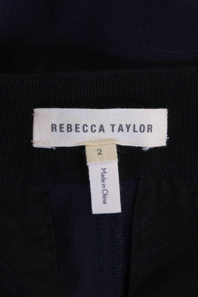 Rebecca Taylor Womens High Rise Wide Leg Dress Pants Navy Blue Size 2