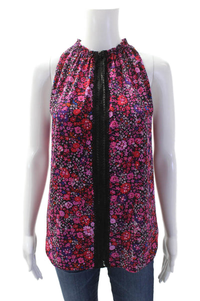 Elie Tahari Womens Black Floral High Neck Sleeveless Blouse Size XS