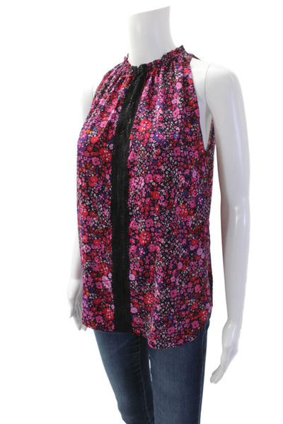 Elie Tahari Womens Black Floral High Neck Sleeveless Blouse Size XS