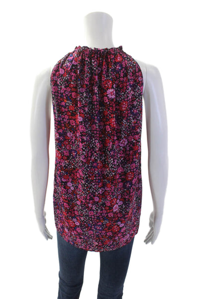 Elie Tahari Womens Black Floral High Neck Sleeveless Blouse Size XS