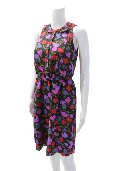 J Crew, Womens Shirt Dress Black Floral Silk Sleeveless Short Collared Size 0