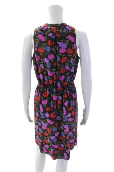 J Crew, Womens Shirt Dress Black Floral Silk Sleeveless Short Collared Size 0
