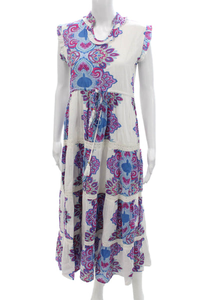 Perry Walker Womens Maxi Kaftan Dress Blue Paisley Boho Size 1