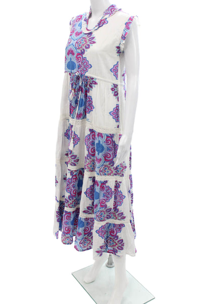 Perry Walker Womens Maxi Kaftan Dress Blue Paisley Boho Size 1