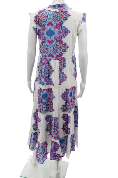Perry Walker Womens Maxi Kaftan Dress Blue Paisley Boho Size 1