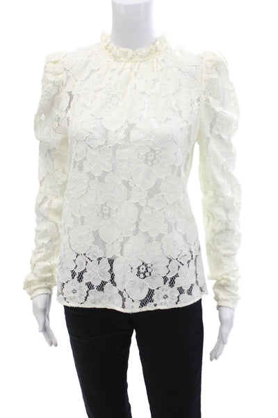 Wayf Womens White Floral High Neck Long Sleeve Blouse Size S