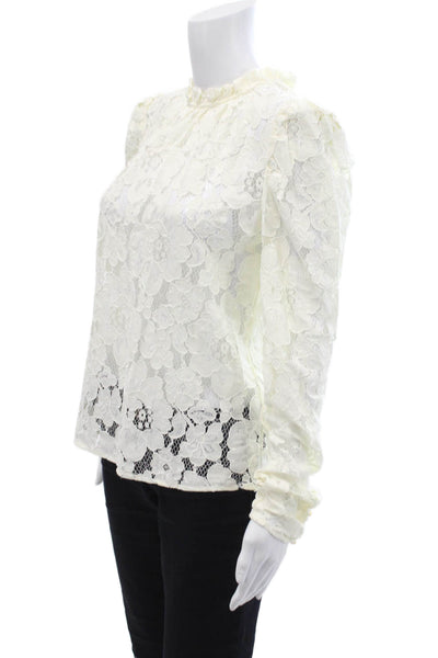 Wayf Womens White Floral High Neck Long Sleeve Blouse Size S