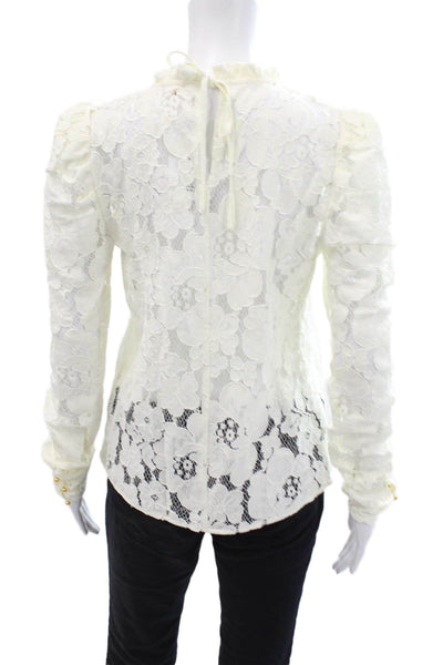 Wayf Womens White Floral High Neck Long Sleeve Blouse Size S