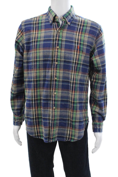 Ralph Lauren Blue Label Mens Plaid Classic Fit Button Shirt Blue  Size Large