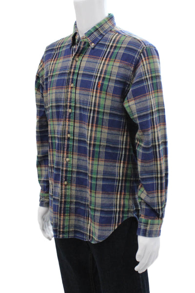 Ralph Lauren Blue Label Mens Plaid Classic Fit Button Shirt Blue  Size Large