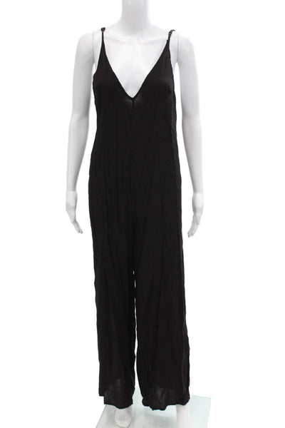 TOBI Womens V-Neck Sleeveless Wide-Leg Jumpsuit Brown Size M