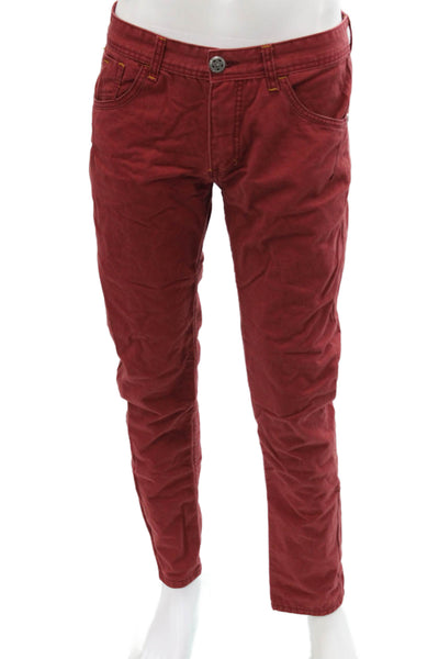 Dickies Mens Red Solid Cotton Jeans Button Fly 31in Inseam Size 32