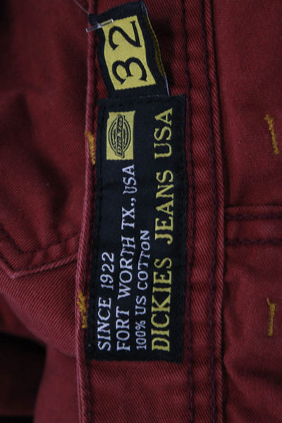 Dickies Mens Red Solid Cotton Jeans Button Fly 31in Inseam Size 32