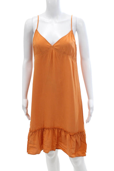 Twelfth Street by Cynthia Vincent Womens Orange Silk Slip Dress V-Neck Size S
