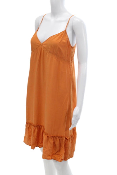 Twelfth Street by Cynthia Vincent Womens Orange Silk Slip Dress V-Neck Size S