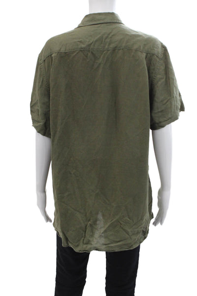 ONIA Women Collared Short Sleeve Linen Lyocell Button-Up Green Size S