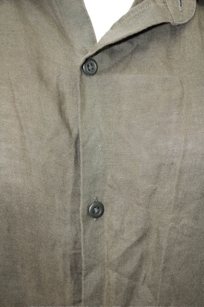 ONIA Women Collared Short Sleeve Linen Lyocell Button-Up Green Size S