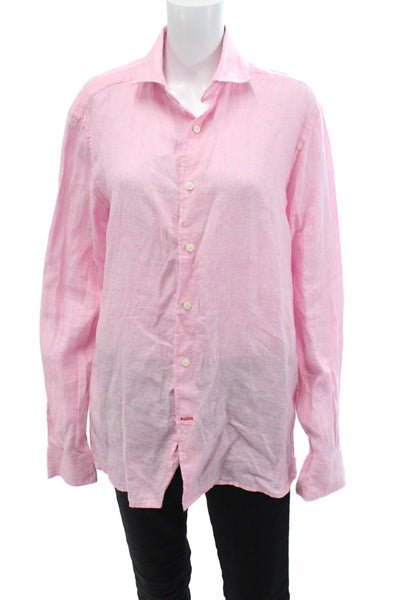 Cremieux Unisex Pink Linen Collared Long Sleeve Button-Up Size M