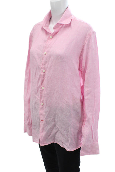 Cremieux Unisex Pink Linen Collared Long Sleeve Button-Up Size M