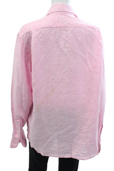 Cremieux Unisex Pink Linen Collared Long Sleeve Button-Up Size M