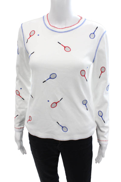 Coach Womens Jersey T-Shirt White Graphic Crew Long Sleeve Cotton Size S