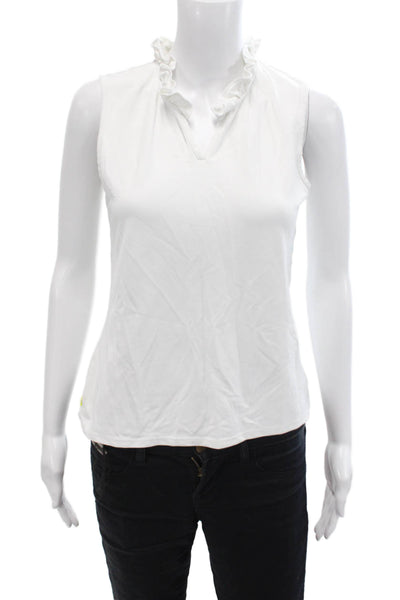 Designer Women White V-Neck Sleeveless Tank Classic Size M
