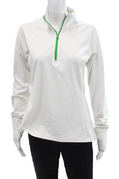 J Crew Women Basic White Mock Neck Long Sleeve Zip Top Size M