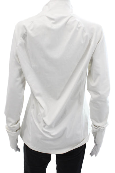 J Crew Women Basic White Mock Neck Long Sleeve Zip Top Size M