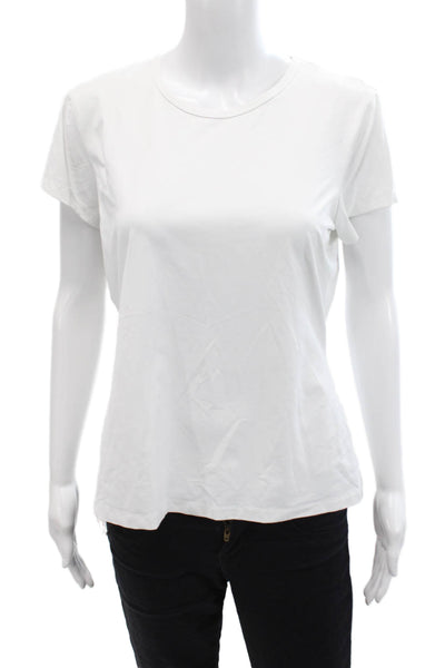J. Mclaughlin Women Basic T-Shirt White Crew Neck Short Sleeve Zip Size L