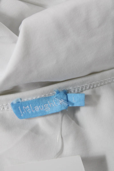 J. Mclaughlin Women Basic T-Shirt White Crew Neck Short Sleeve Zip Size L