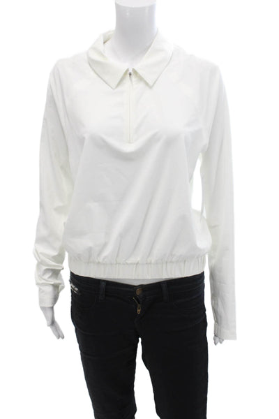 Athleta Womens White Collared Zip Basic Jacket Long Sleeve Size M