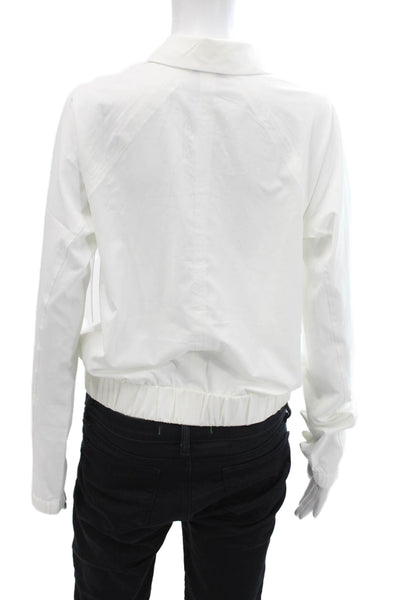 Athleta Womens White Collared Zip Basic Jacket Long Sleeve Size M