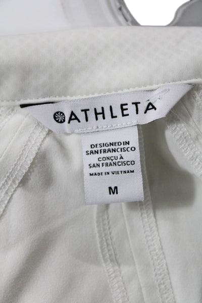 Athleta Womens White Collared Zip Basic Jacket Long Sleeve Size M
