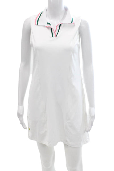 Designer Womens White Shift Shirt Dress Sleeveless Size M