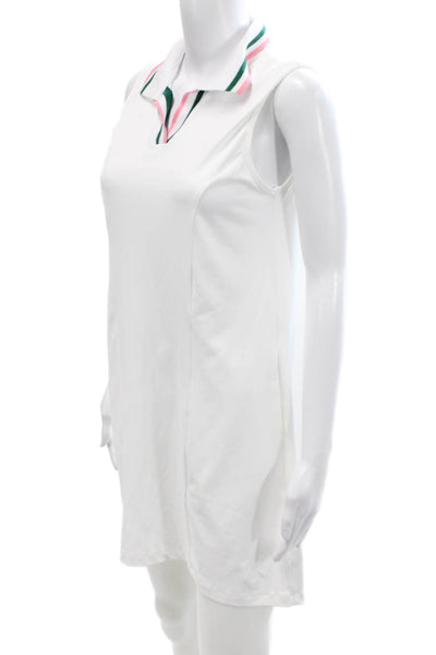 Designer Womens White Shift Shirt Dress Sleeveless Size M