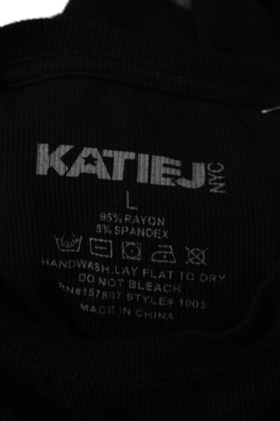 Katie J Women Cropped T-Shirt Black Crew Neck Short Sleeve 90s Size L