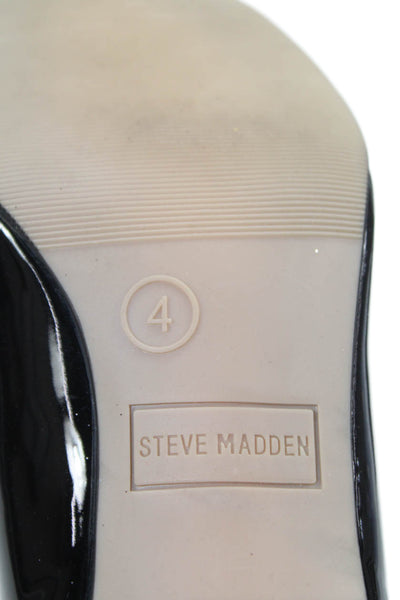 Steve Madden Women's Round Toe Embellish Bow Patent Leather Shoes Black Size 4