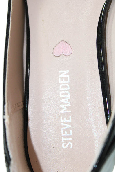 Steve Madden Women's Round Toe Embellish Bow Patent Leather Shoes Black Size 4