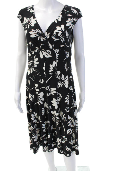Lauren Ralph Lauren Women A-Line Wrap Dress Black Floral Size 6