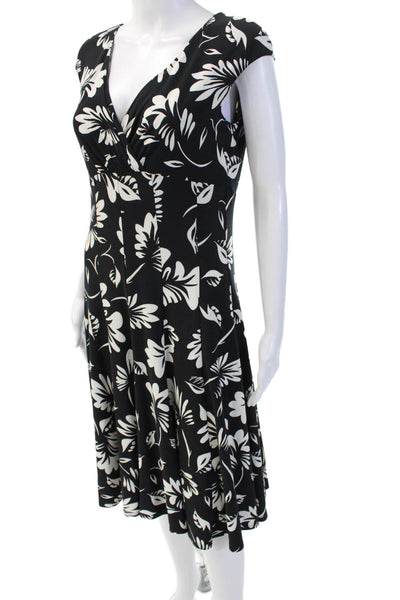 Lauren Ralph Lauren Women A-Line Wrap Dress Black Floral Size 6