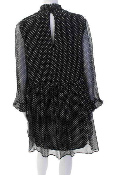 Sezane Women Shift Dress Black Polka Dot Silk Long Sleeve Size S